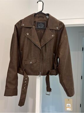 Levi's Women's Dark Brown Leather Moto Jacket with Belt